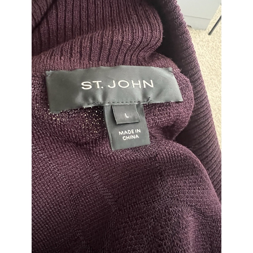 St. John (black Label) Long Sleeve Full Zip V-neck Cardigan Burgundy L Floral - Picture 2 of 6